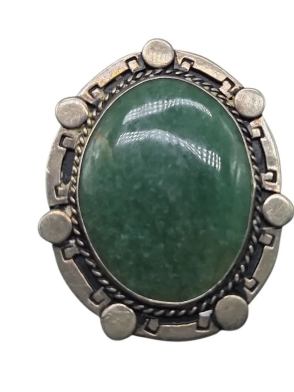 Vtg Taxco Mexico Sterling Silver Amazonite Pendant MB Maker Circle Mark Eagle 3